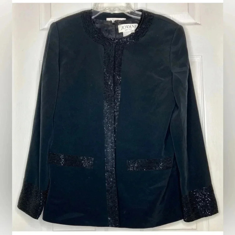 Women JOVANI Black 2 Piece Beaded Formal Jacket Shell Set Sz 6 EUC Elegant Top